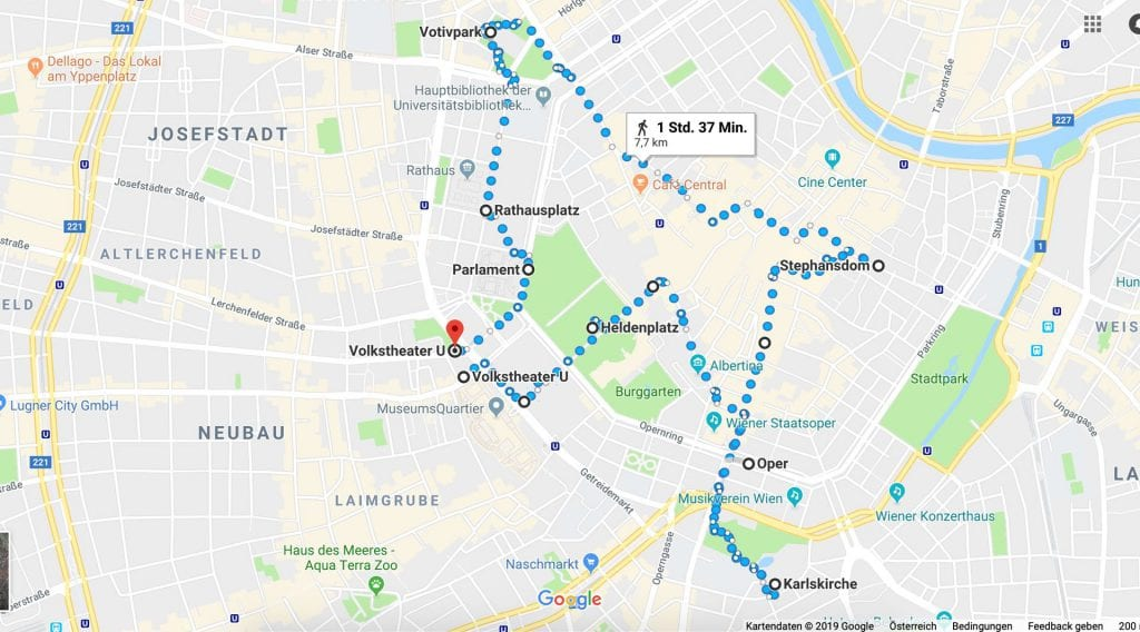 So sieht die ungefähre Route aus. Mit Pausen dauert sie deutlich länger als hier angegeben.