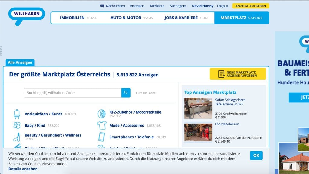 Der größte Online-Marktplatz in Österreich ist Willhaben.